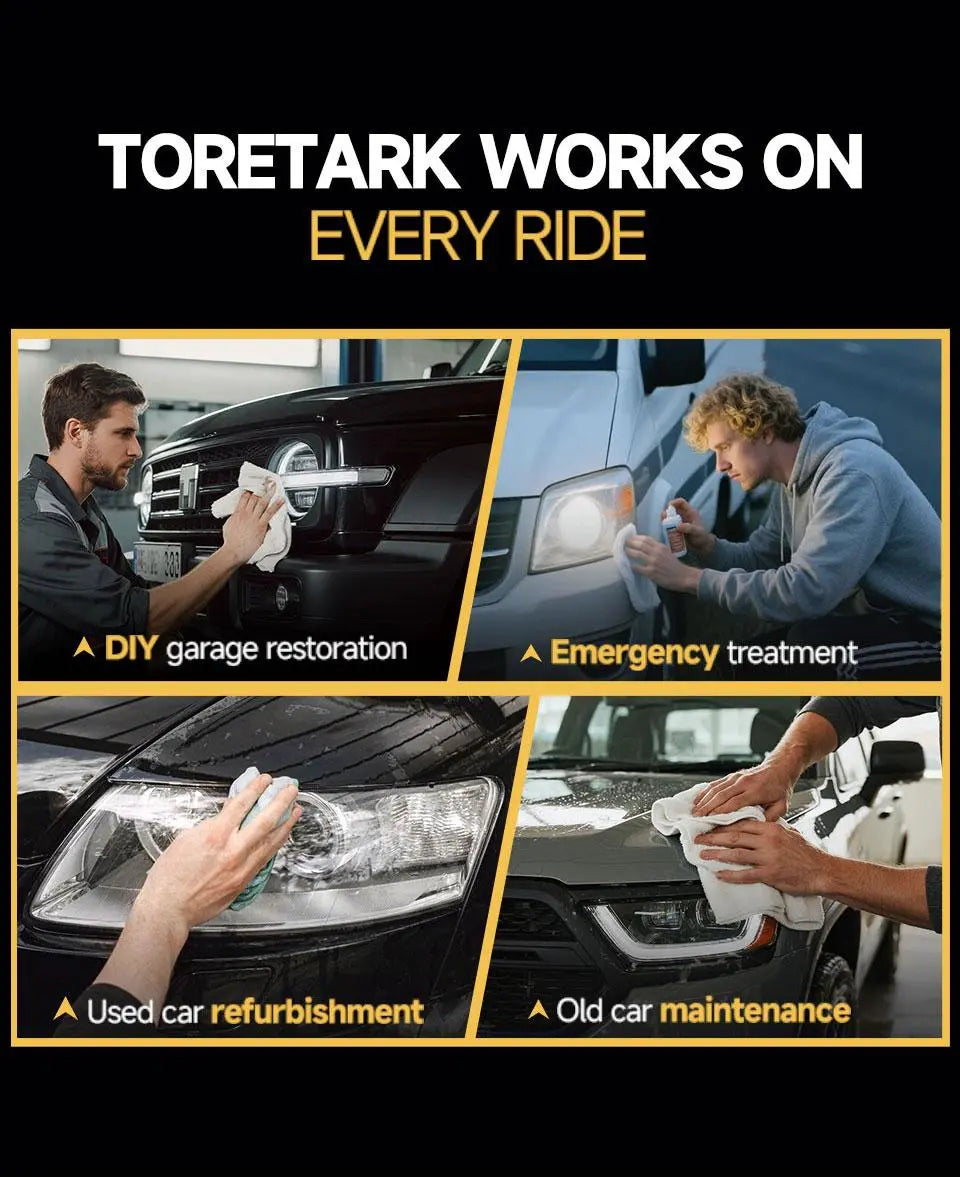 Toretark No-Sand Car Headlight Restoration Kits (100ML Cleaning Solution + 20ML Crystal Coating Agent), Repairs Oxidized and Yellowed Headlights, Crystal Clear Coating, Car Care Product, Gift for Him/Her