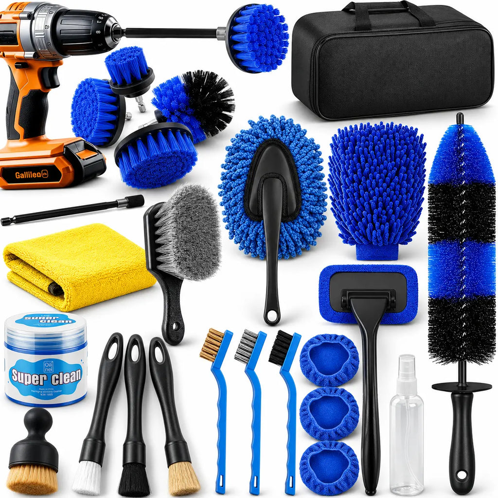 26Pcs Car Detailing Brush Set, Car Detailing Kit, Car Detailing Brushes, Car Cleaning Kit, Car Windshield Cleaning Tool, Professional Car Care Kit - Car Wash Brush Kit for Interior Exterior Wheels Car Cleaning Sets Car Cleaning Supplies Car Detailing Tool