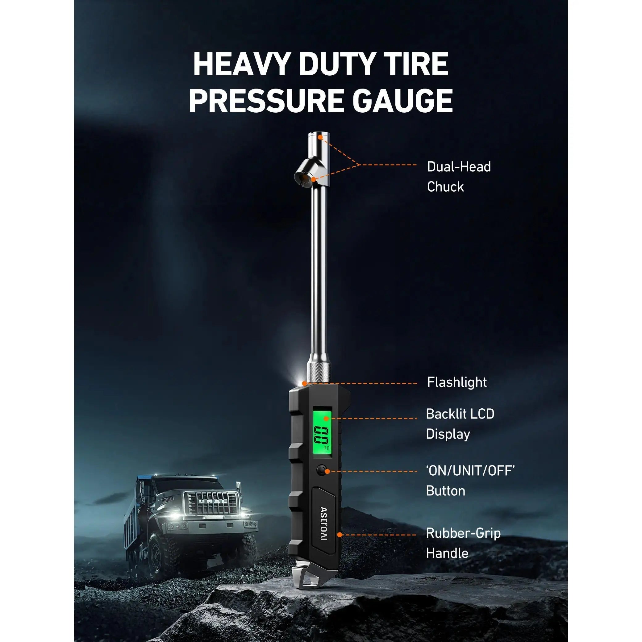 Digital Tire Pressure Gauge - 230 PSI Heavy-Duty Dual-Head Stainless Steel Mechanic Tool for Vehicles, with Backlit LCD, Flashlight, Car Stuff, Tools and Gadgets, Auto Parts Accessory, Dealsforyoudays,Back to School,Back to School Haul