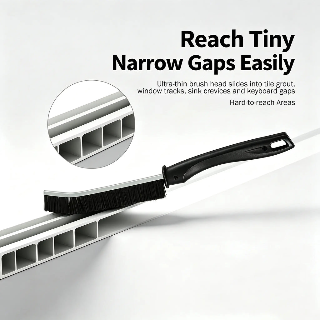 3 Pieces - Long Handle Gap Cleaning Brush, Stiff Dense Bristles Detail Scrub Brush with Hanging Hole, Slim Thin Grout Cleaner Brush for Bathroom Tile, Kitchen Sink, Car Interior, Keyboard, Sofa, Household Appliances