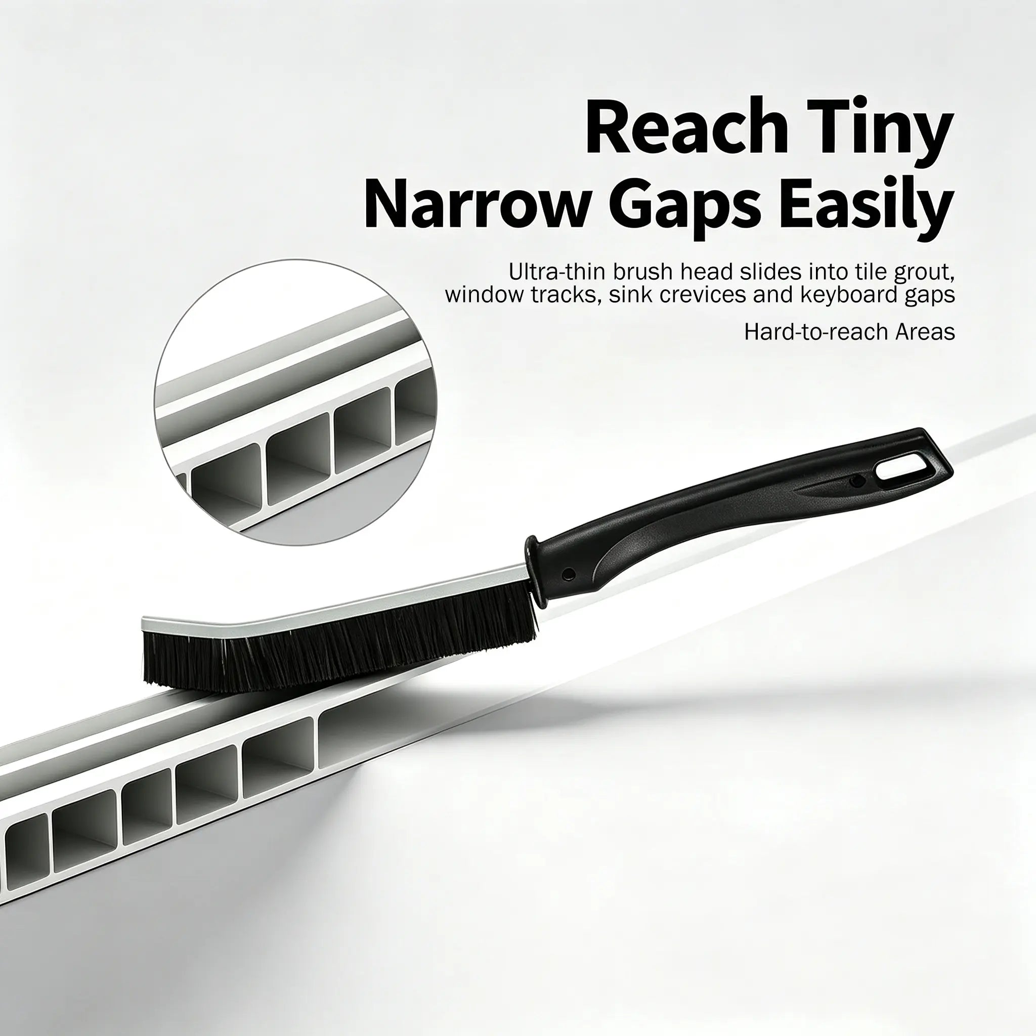 3 Pieces - Long Handle Gap Cleaning Brush, Stiff Dense Bristles Detail Scrub Brush with Hanging Hole, Slim Thin Grout Cleaner Brush for Bathroom Tile, Kitchen Sink, Car Interior, Keyboard, Sofa, Household Appliances