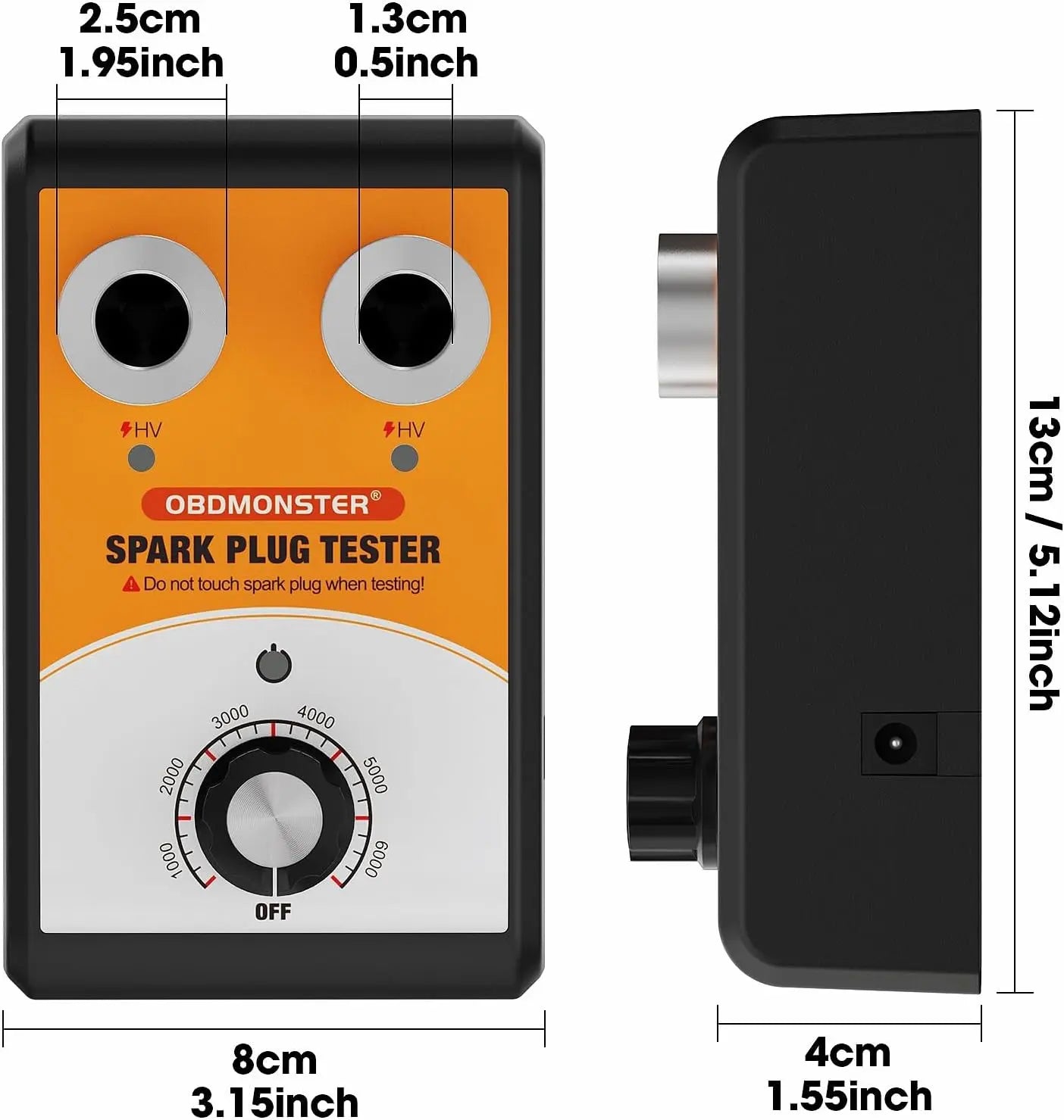 OBDMONSTER 12V Automotive Spark Plug Tester Unit - Spark Plug Analyzer, Adjustable Frequency Diagnostic Tool for Gasoline Cars, Dual-Hole High-Precision Safe Device with Simultaneous Testing & Protective Cover
