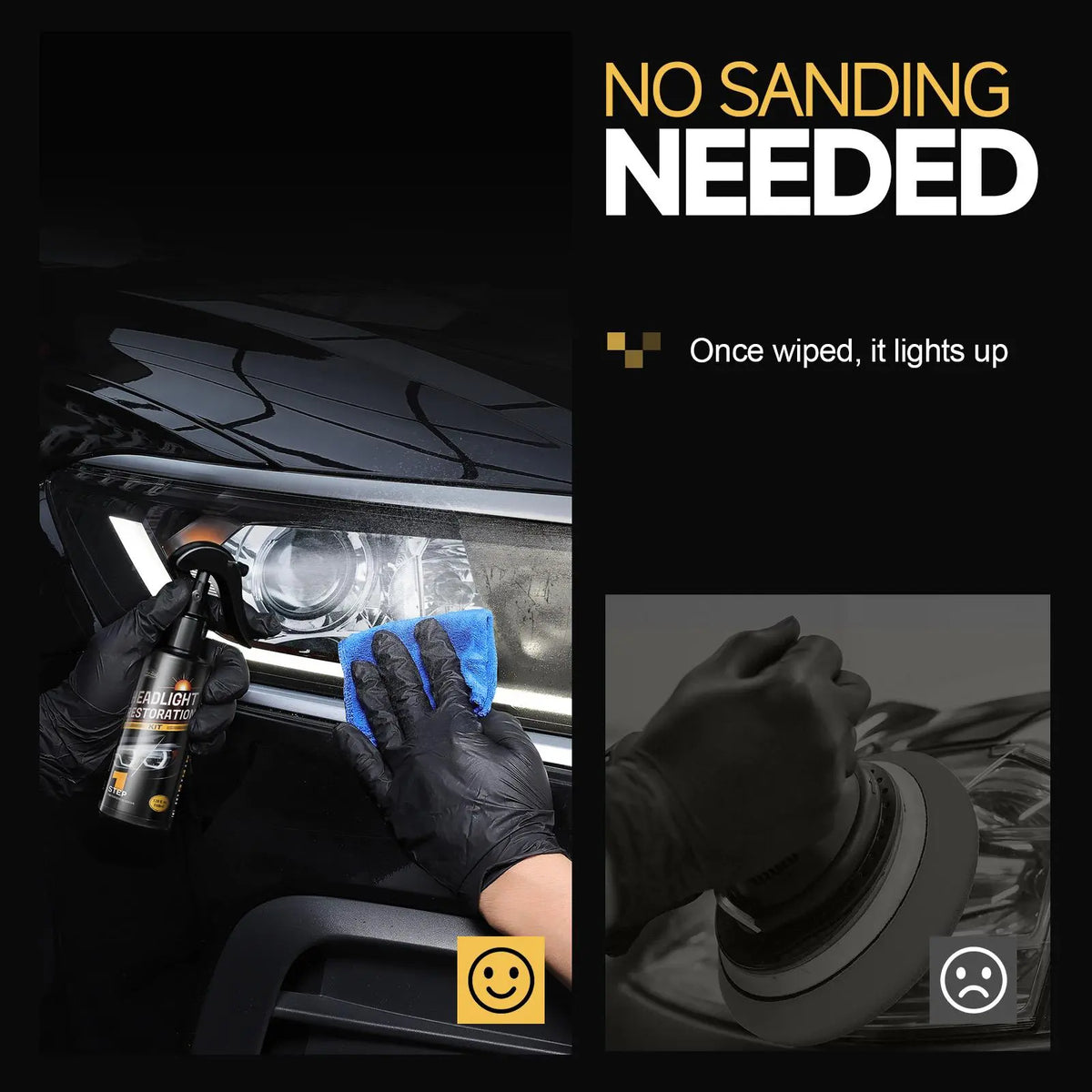 Toretark No-Sand Car Headlight Restoration Kits (100ML Cleaning Solution + 20ML Crystal Coating Agent), Repairs Oxidized and Yellowed Headlights, Crystal Clear Coating, Car Care Product, Gift for Him/Her