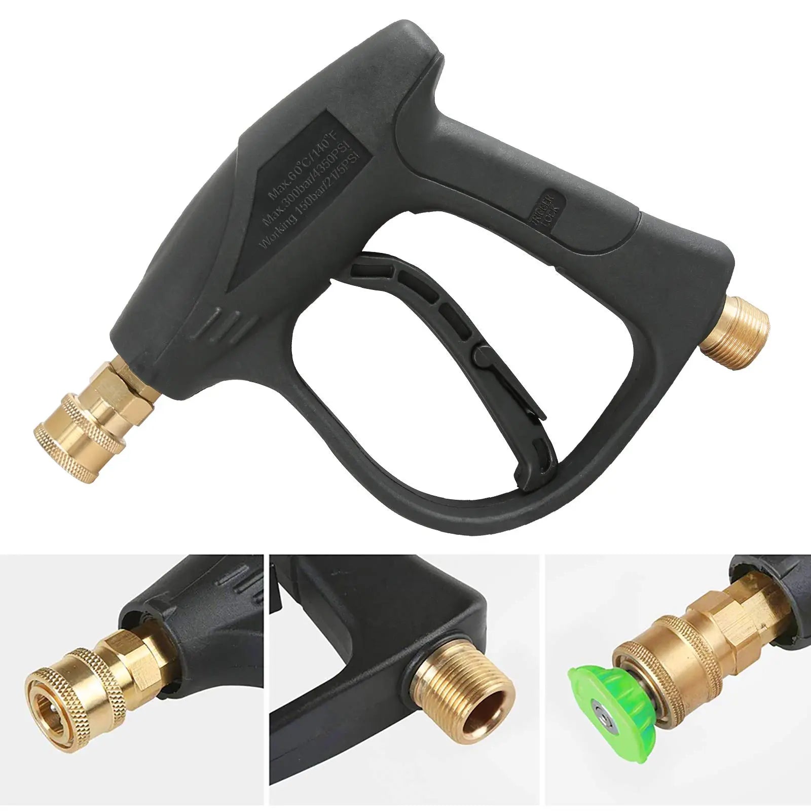Pressure Washer Spray Gun Kit with Aluminum Core, Locking Handle, M22-14 Inlet, 1/4 in Outlet, Quick Connect Components, 5 Pressure Nozzles & Foam Sprayer, Max 3000 PSI Car Wash Accessory (Tools & Hardware), Handheld Car Wash, Car Wash Sprayer, 1/4 Inch O