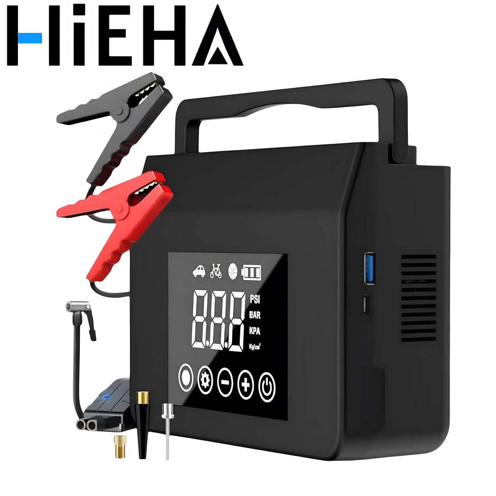 Hieha 4000A Car Battery Jump Starter - Multi-Function Portable Pack with 150PSI Auto-Shutoff Tire Inflator, 15000Mah Booster, LED Flashlight, Fast Charging, 8 Mins to Inflate for Vehicles/Bicycles, Car Accessories, Batteries