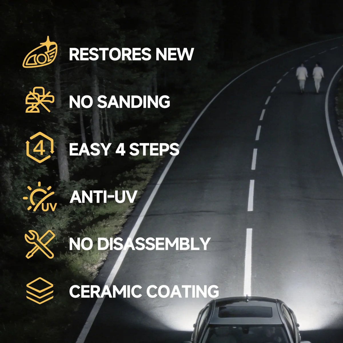 Toretark No-Sand Car Headlight Restoration Kits (100ML Cleaning Solution + 20ML Crystal Coating Agent), Repairs Oxidized and Yellowed Headlights, Crystal Clear Coating, Car Care Product, Gift for Him/Her