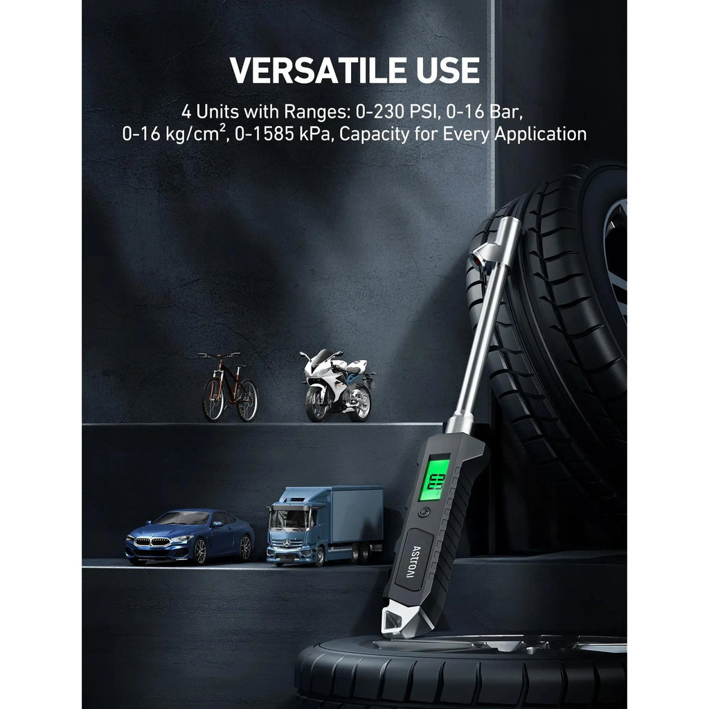 Digital Tire Pressure Gauge - 230 PSI Heavy-Duty Dual-Head Stainless Steel Mechanic Tool for Vehicles, with Backlit LCD, Flashlight, Car Stuff, Tools and Gadgets, Auto Parts Accessory, Dealsforyoudays,Back to School,Back to School Haul