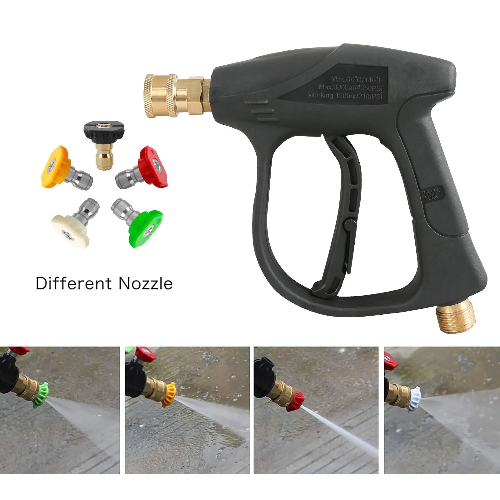 Pressure Washer Spray Gun Kit with Aluminum Core, Locking Handle, M22-14 Inlet, 1/4 in Outlet, Quick Connect Components, 5 Pressure Nozzles & Foam Sprayer, Max 3000 PSI Car Wash Accessory (Tools & Hardware), Handheld Car Wash, Car Wash Sprayer, 1/4 Inch O