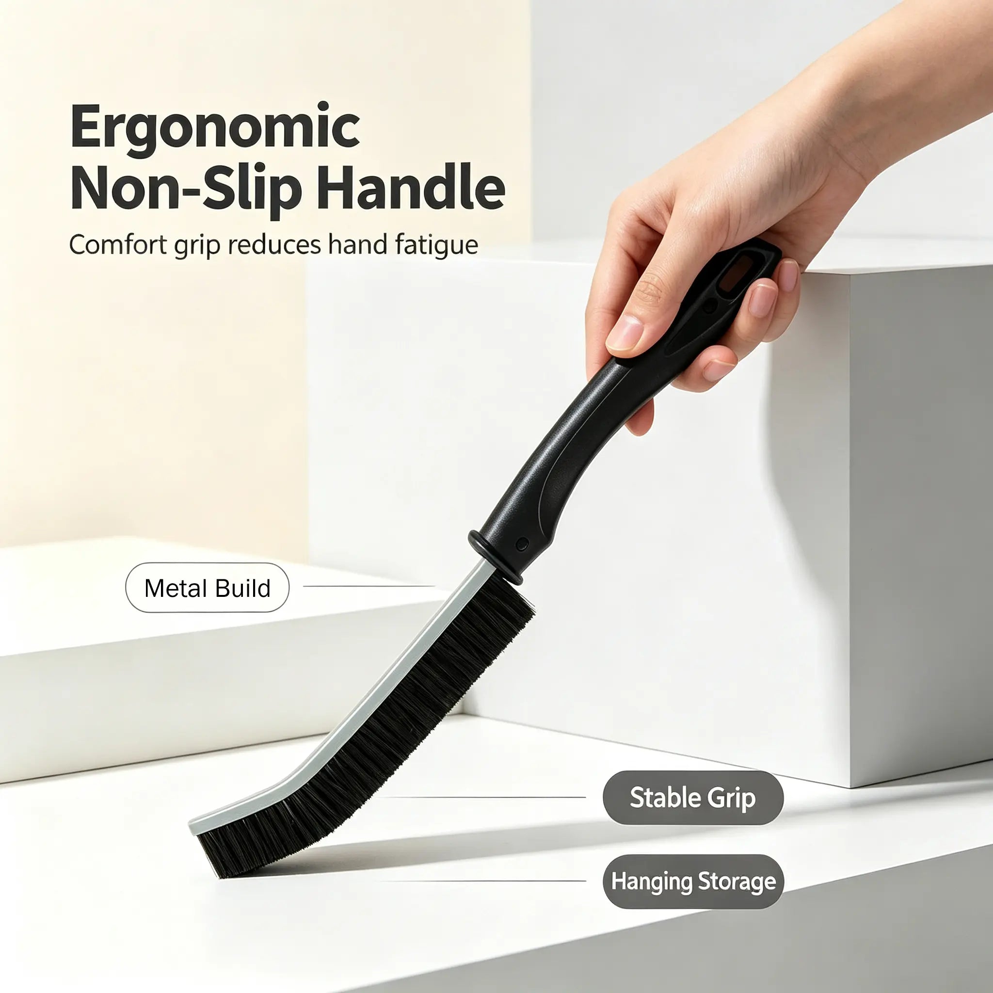 3 Pieces - Long Handle Gap Cleaning Brush, Stiff Dense Bristles Detail Scrub Brush with Hanging Hole, Slim Thin Grout Cleaner Brush for Bathroom Tile, Kitchen Sink, Car Interior, Keyboard, Sofa, Household Appliances