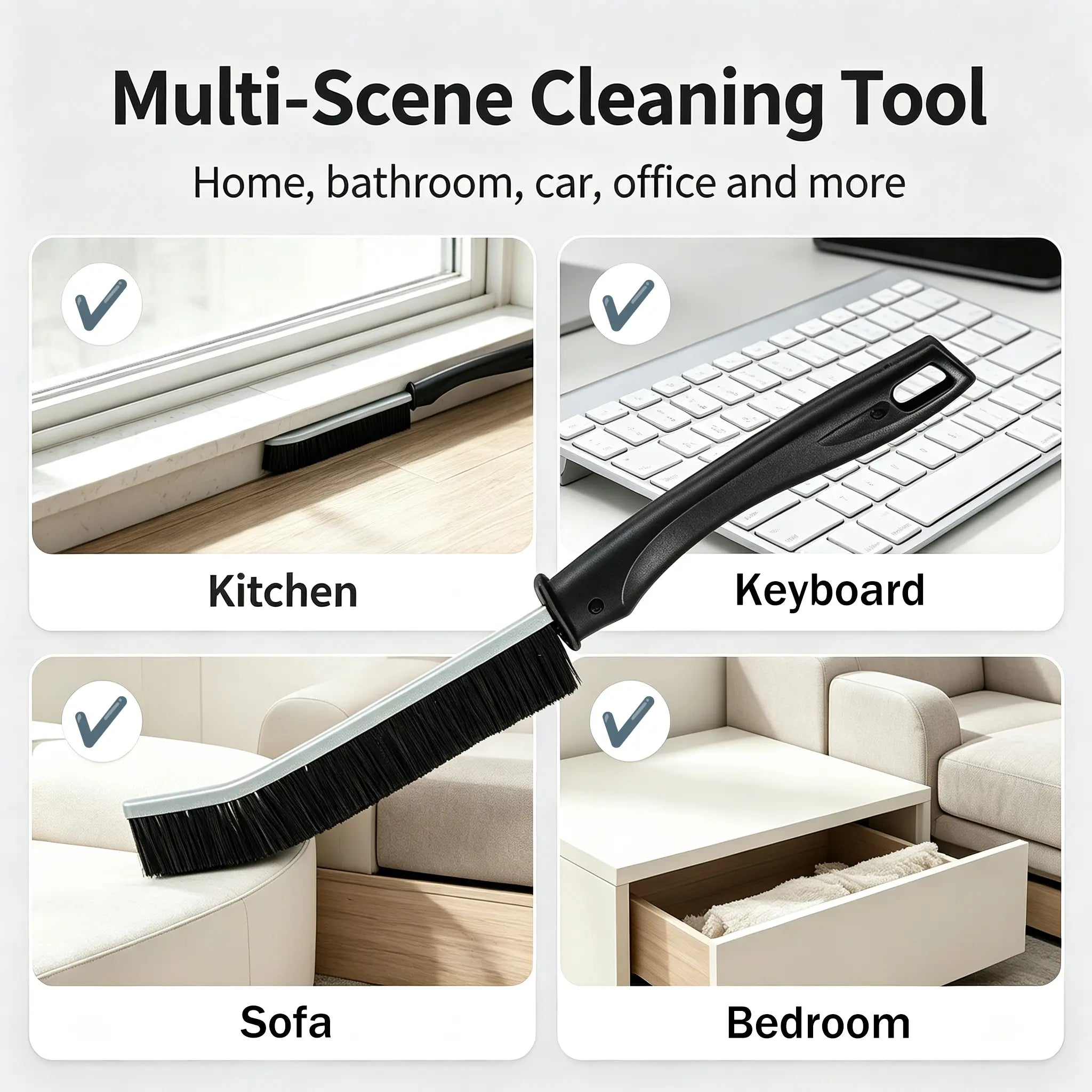 3 Pieces - Long Handle Gap Cleaning Brush, Stiff Dense Bristles Detail Scrub Brush with Hanging Hole, Slim Thin Grout Cleaner Brush for Bathroom Tile, Kitchen Sink, Car Interior, Keyboard, Sofa, Household Appliances
