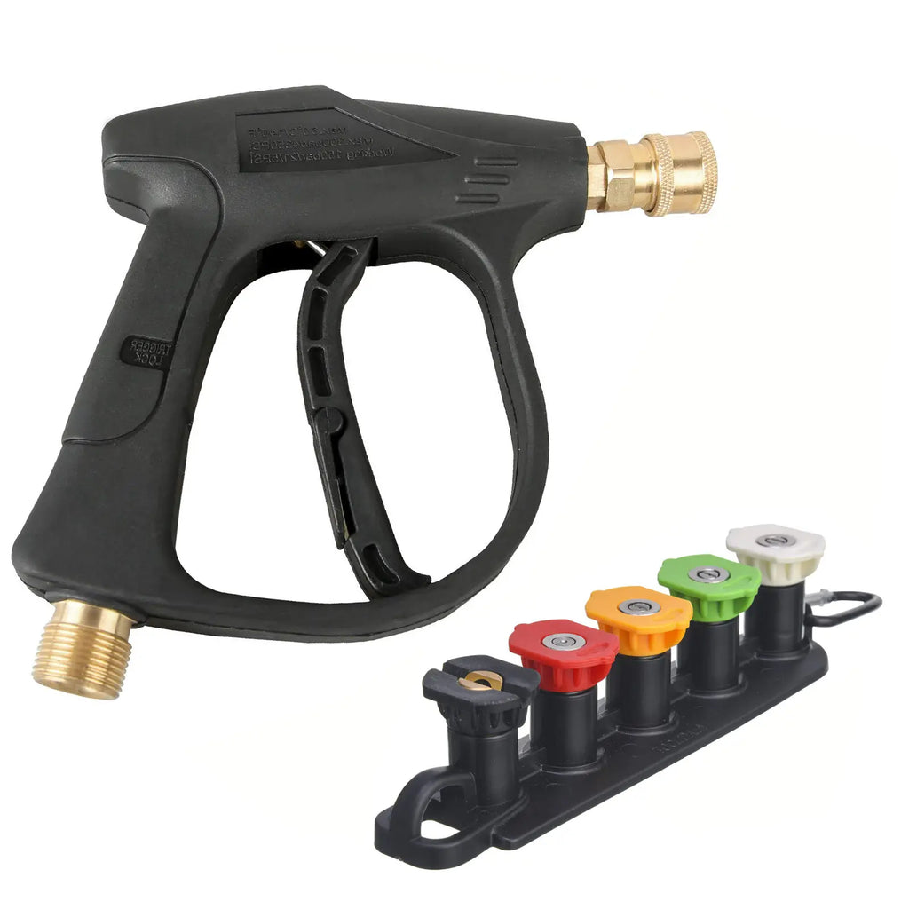Pressure Washer Spray Gun Kit with Aluminum Core, Locking Handle, M22-14 Inlet, 1/4 in Outlet, Quick Connect Components, 5 Pressure Nozzles & Foam Sprayer, Max 3000 PSI Car Wash Accessory (Tools & Hardware), Handheld Car Wash, Car Wash Sprayer, 1/4 Inch O