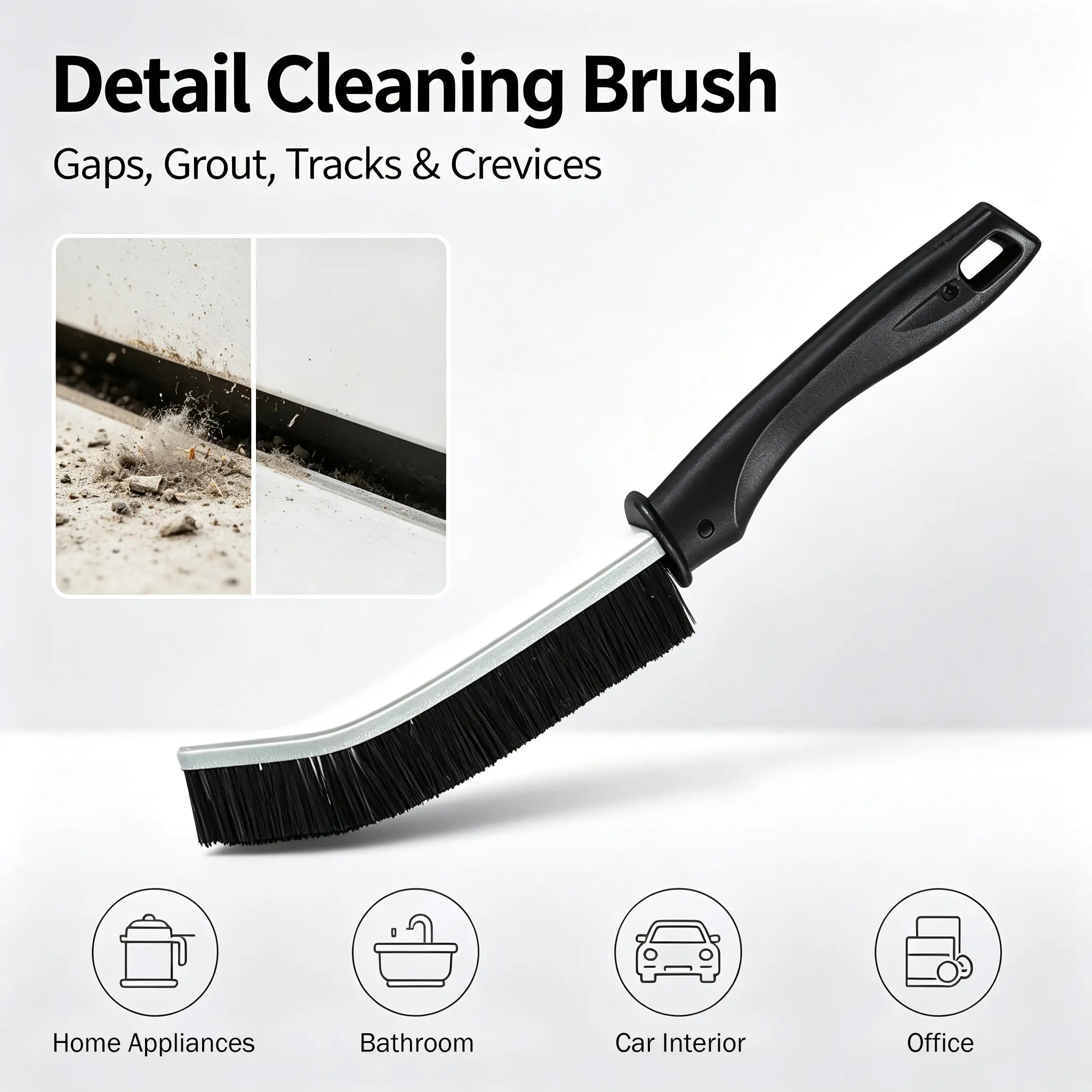 3 Pieces - Long Handle Gap Cleaning Brush, Stiff Dense Bristles Detail Scrub Brush with Hanging Hole, Slim Thin Grout Cleaner Brush for Bathroom Tile, Kitchen Sink, Car Interior, Keyboard, Sofa, Household Appliances