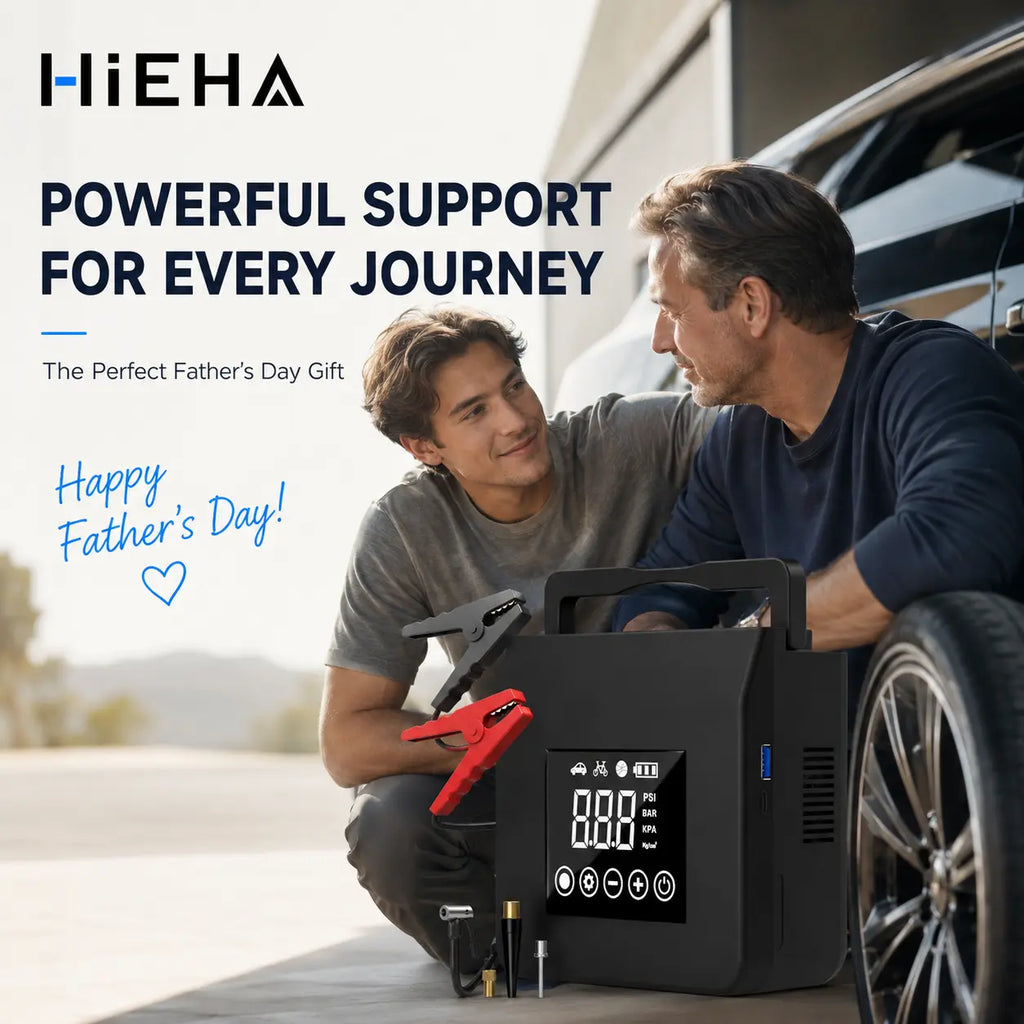 Hieha 4000A Car Battery Jump Starter - Multi-Function Portable Pack with 150PSI Auto-Shutoff Tire Inflator, 15000Mah Booster, LED Flashlight, Fast Charging, 8 Mins to Inflate for Vehicles/Bicycles, Car Accessories, Batteries