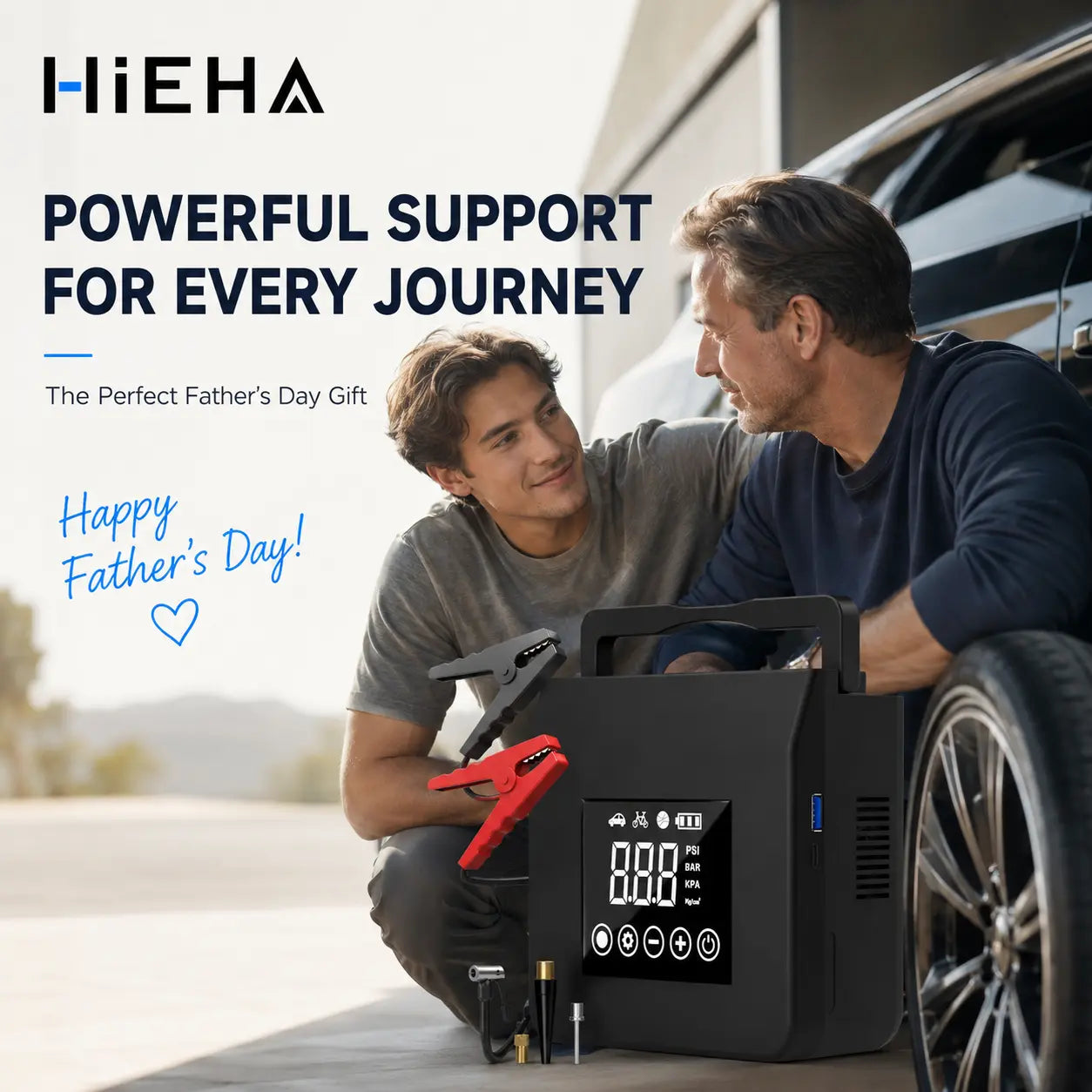 Hieha 4000A Car Battery Jump Starter - Multi-Function Portable Pack with 150PSI Auto-Shutoff Tire Inflator, 15000Mah Booster, LED Flashlight, Fast Charging, 8 Mins to Inflate for Vehicles/Bicycles, Car Accessories, Batteries