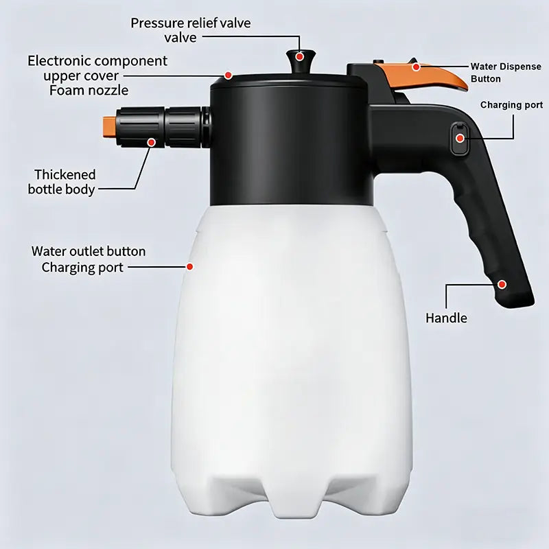 Portable Cordless Electric Foam Sprayer, Rechargeable High Pressure Foam Cannon for Car Wash, Auto Detailing, Home, Industrial Cleaning, Smart Pressure Control Core, Ergonomic Handle for Kitchen, Car, Garden, Windows and Bathroom - Car Wash Accessories!